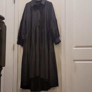 Buxom Black Buttoned Tiered Long Sleeve Dress
